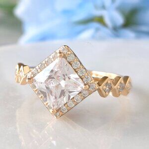 Square cut Gold ring, 925 Sterling Silver with 10k gold finish